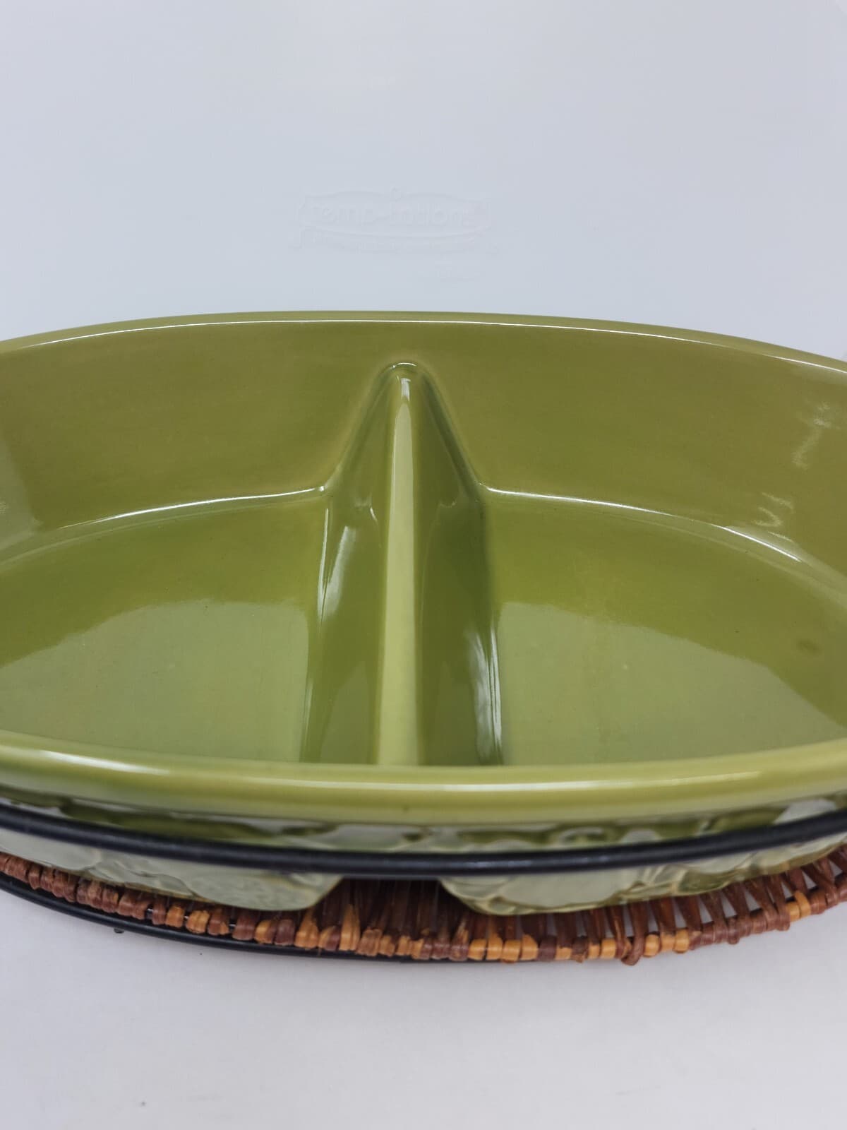 Temptations Green Divided Casserole Baking Dish With Lid & Stand Fruit Basket 3