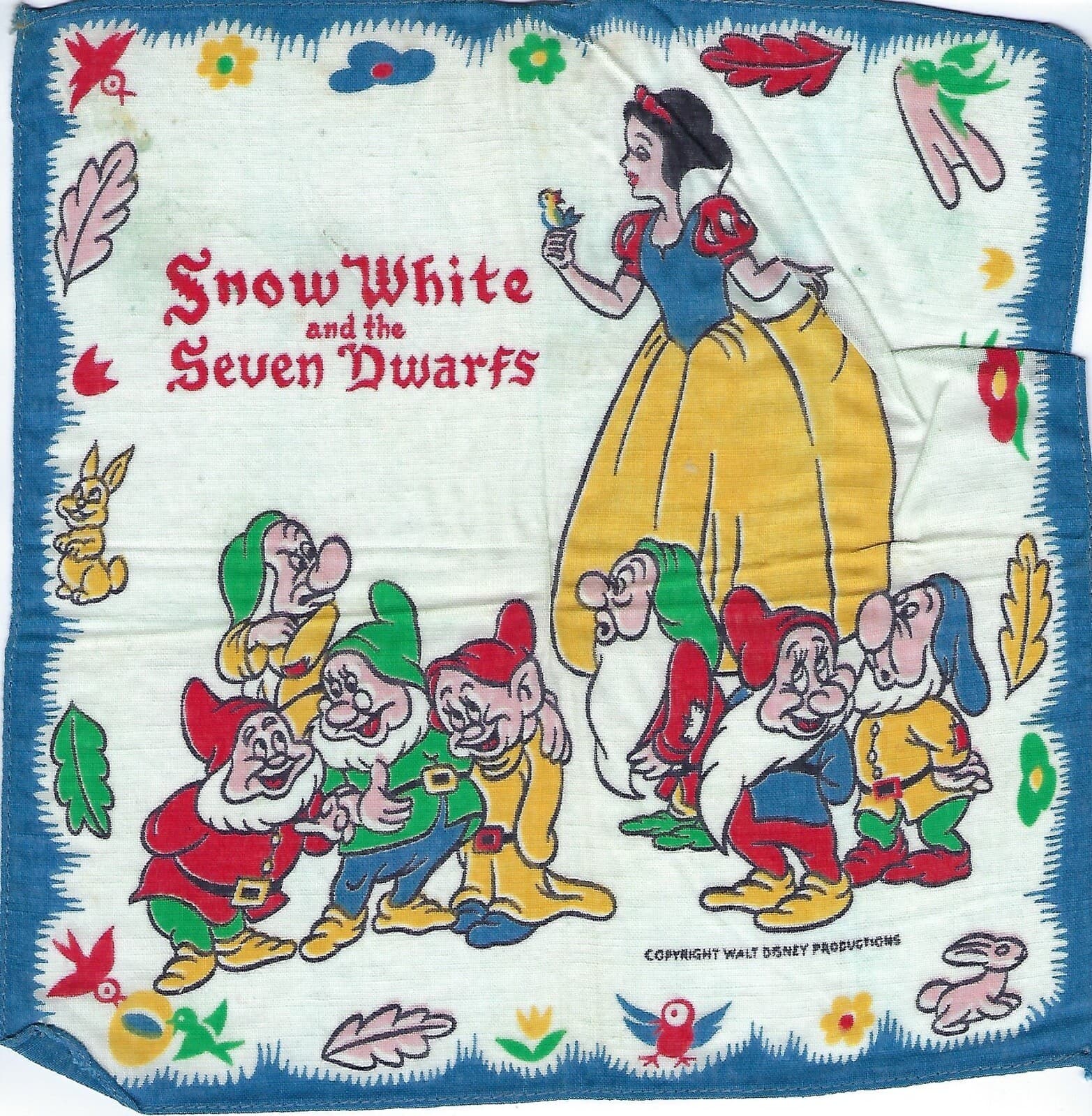 WALT DISNEY MICKEY & MINNIE, SNOW WHITE & PINOCCHIO HANDKERCHIEFS 1950’s! 5