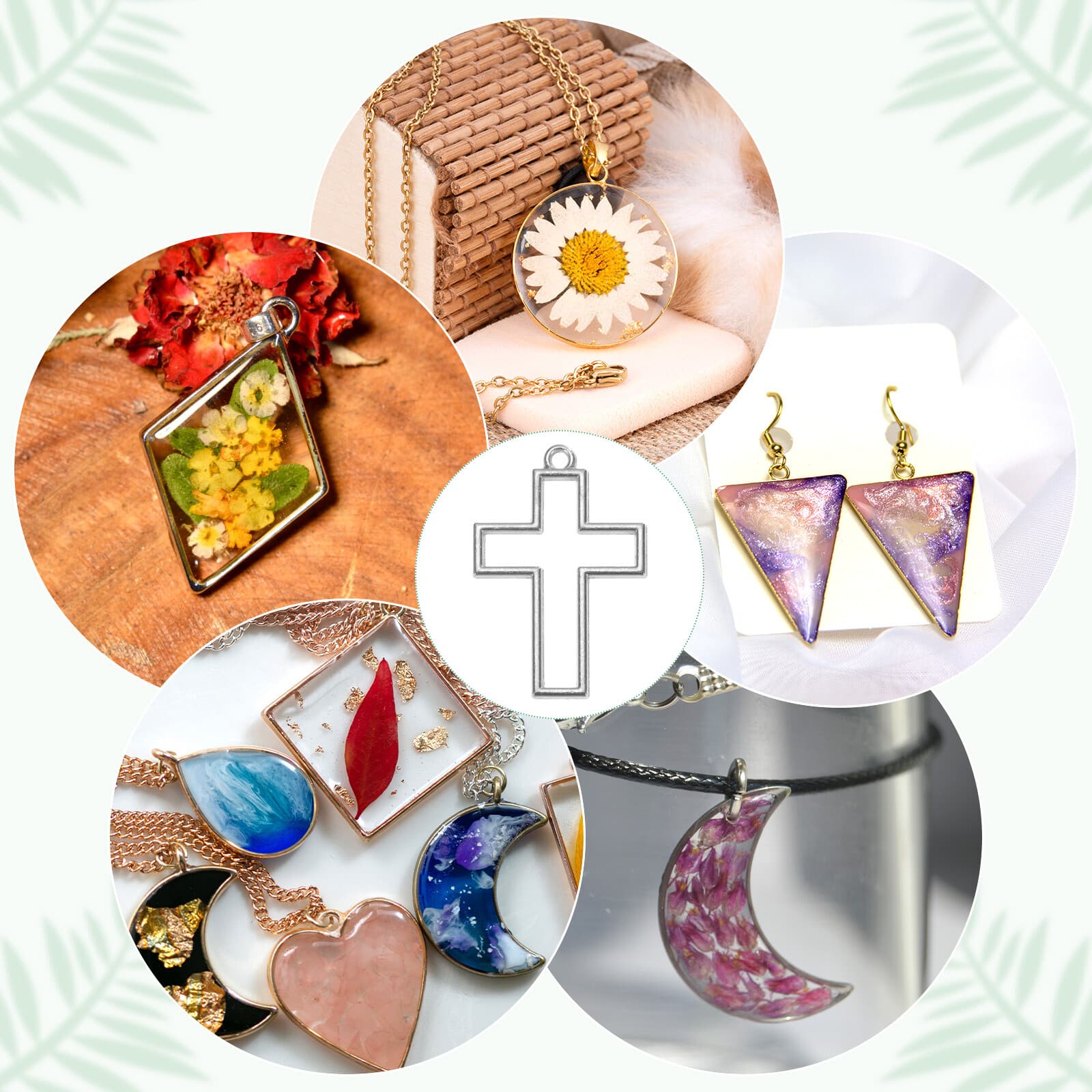 50-Pack Open Bezels, Cross Shape Bezel Pendants for Resin[Silver Tone] 5