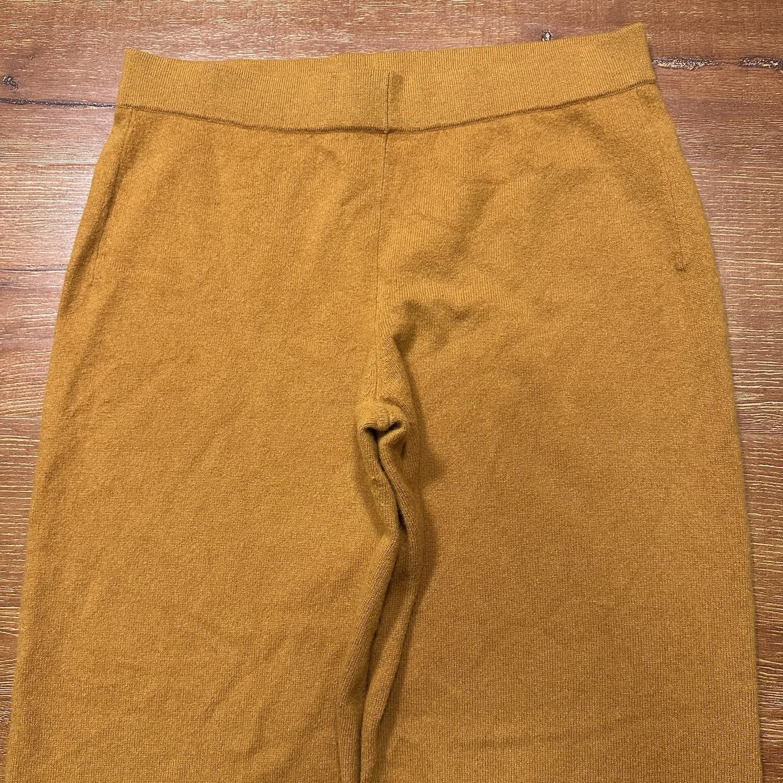 Neiman Marcus Cashmere Pants Womens L Mustard Yellow Pull On Sweats Wide Leg G2U 3
