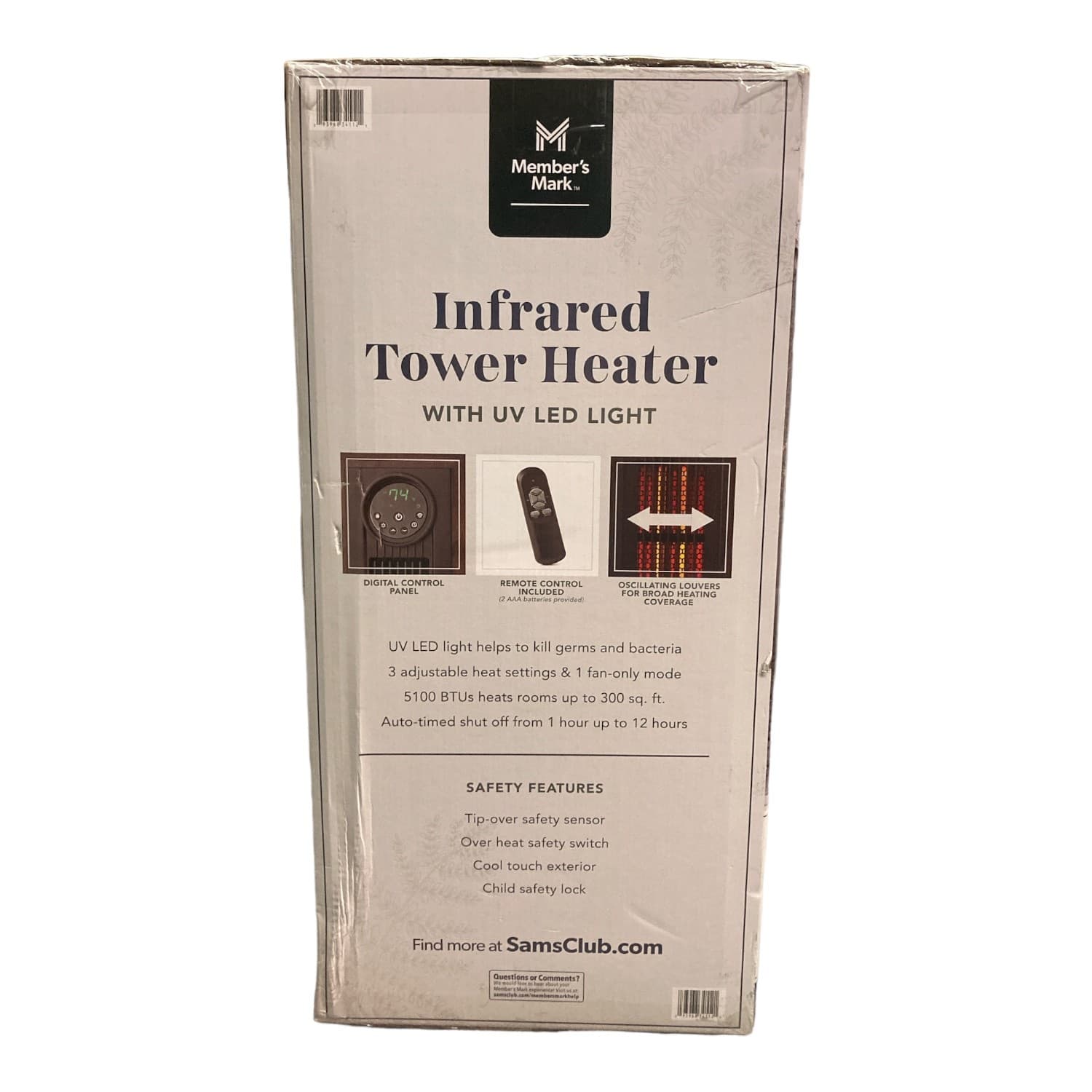 Member's Mark 23" 3-Element Infrared Wood Tower Heater with UV LED Light 2