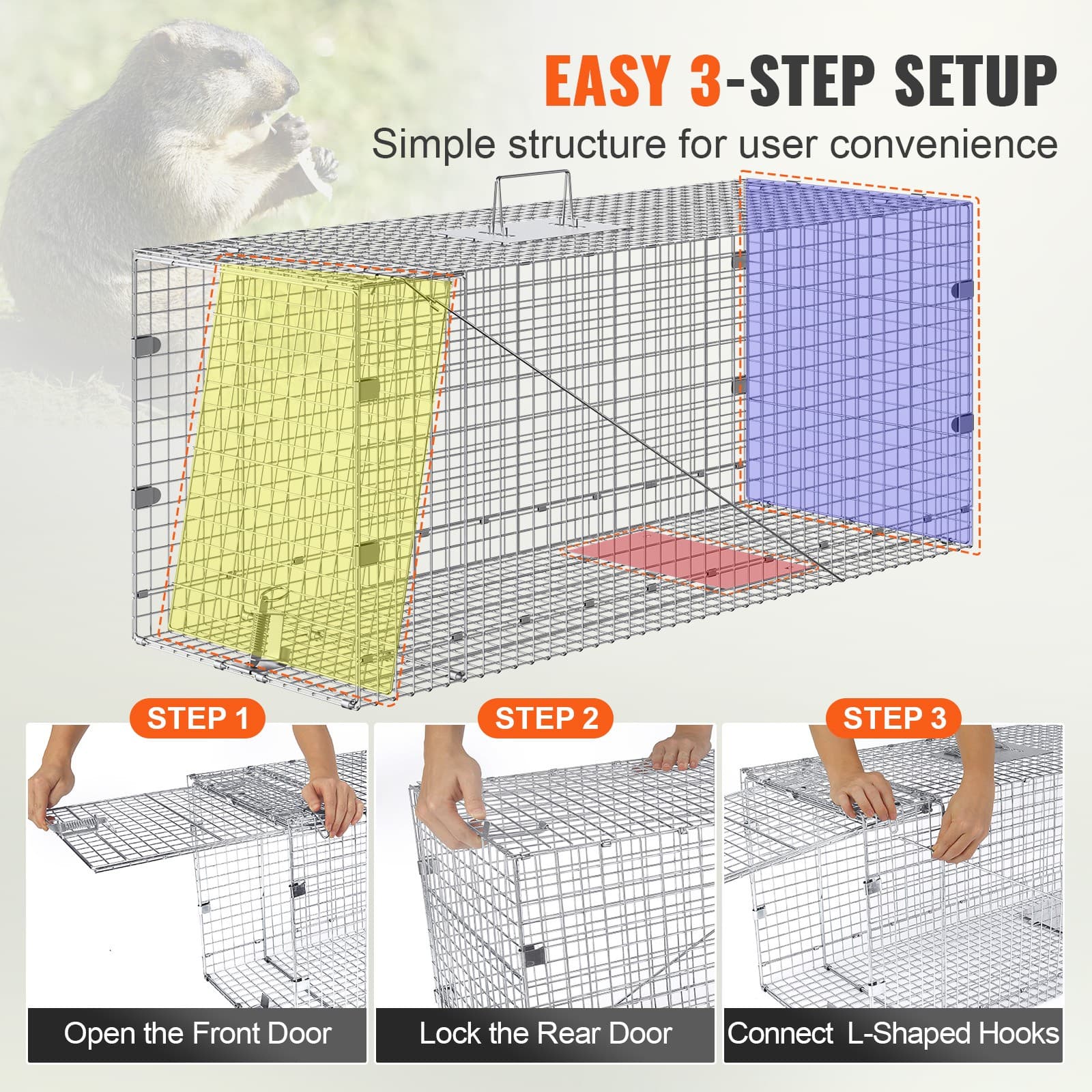 Live Animal Cage Trap 42" x 16" x 18" Humane Cat Trap Cats Squirrels Mouse 5