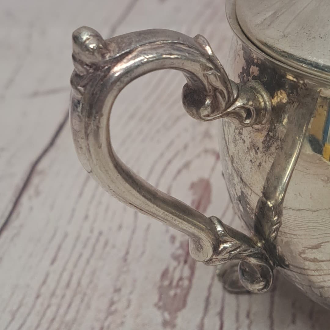 VTG Taunton Silversmiths Silver Plated Footed  Creamer With Lid, Lion Mark 3