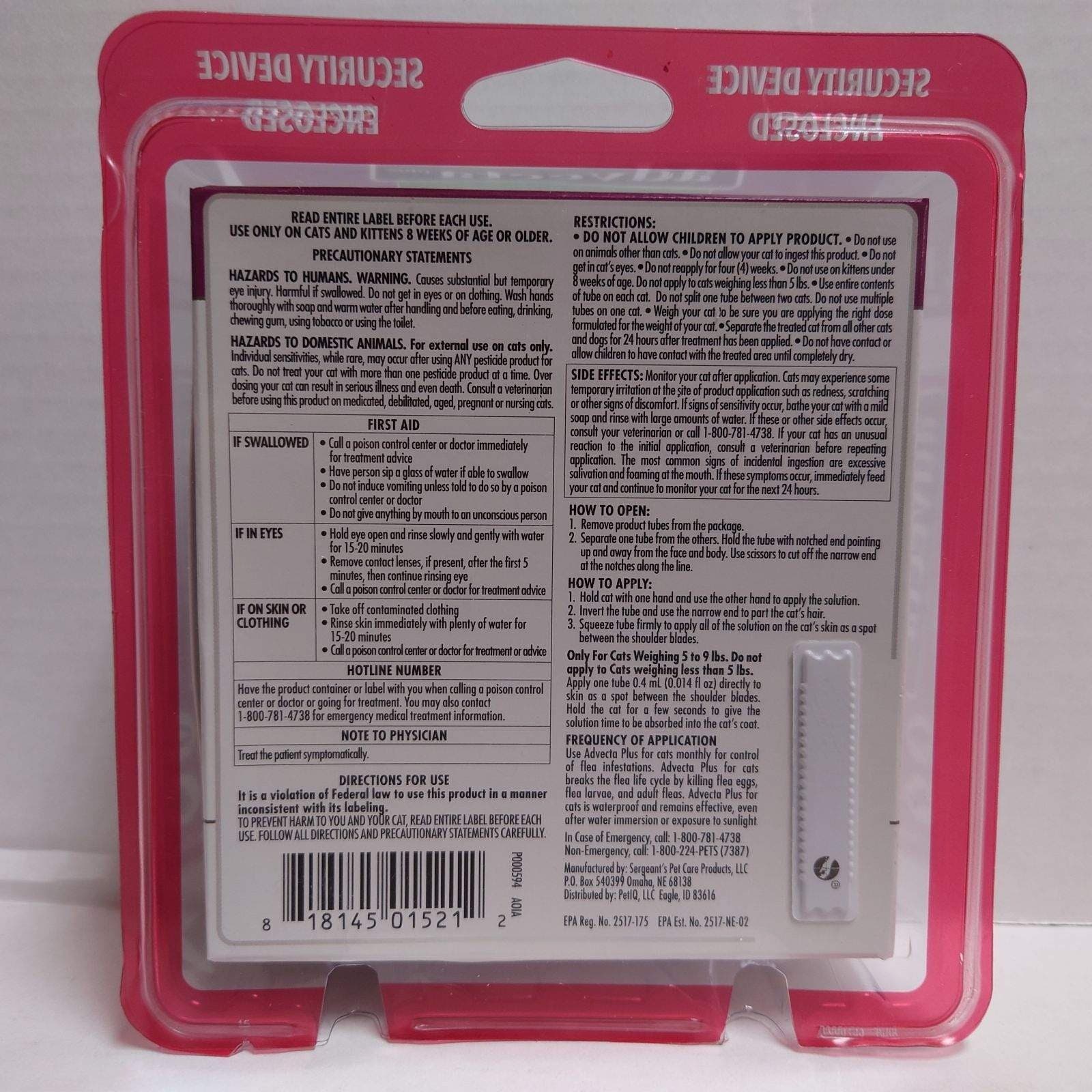 ADVECTA PLUS 4 Doses Spot FLEA TREATMENT for CAT (CATS) EPA Approved NEW SEALED 2