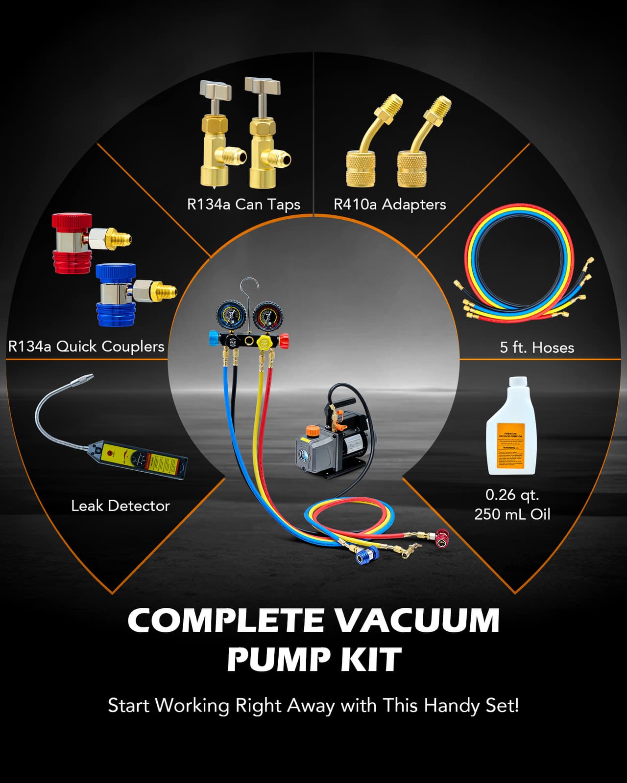 4CFM Vacuum Pump HVAC Refrigeration AC Manifold Gauge Set Leak Detector Bag 3
