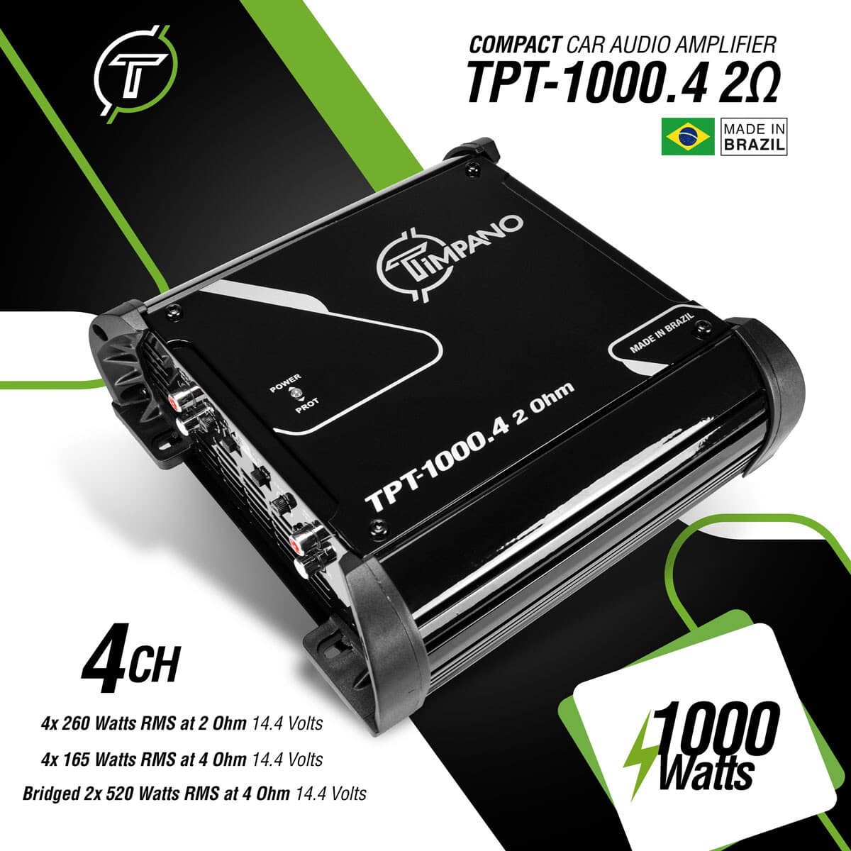 Timpano TPT-1000.4 Amplifier 2 Ohms Compact 4 Channel Full Range Digital Amp  2