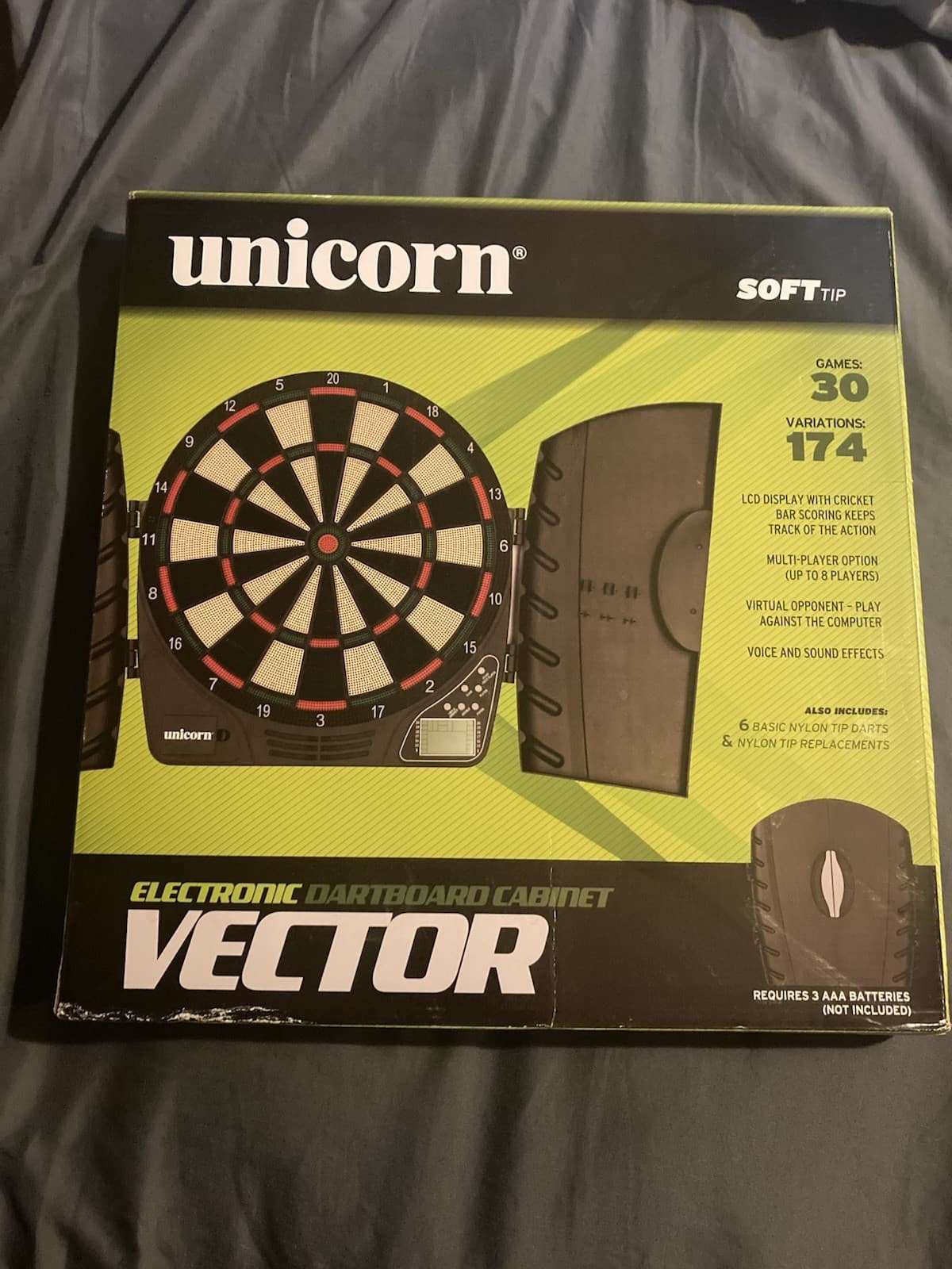Unicorn VECTOR Electronic DARTBOARD CABINET 30 Games 174 Variations NEW OPEN BOX