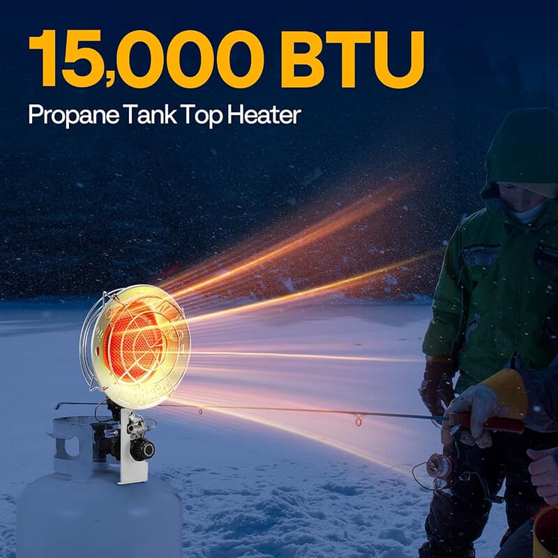 Single Tank Top Propane Heater 15,000 BTU w/ Tip-over Switch & Shut-off Valve 2