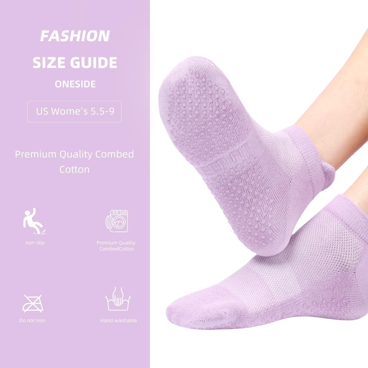 4 Pairs Non Slip Grip Socks for Women Pilates Yoga Barre Workout Anti Skid Cotto 6