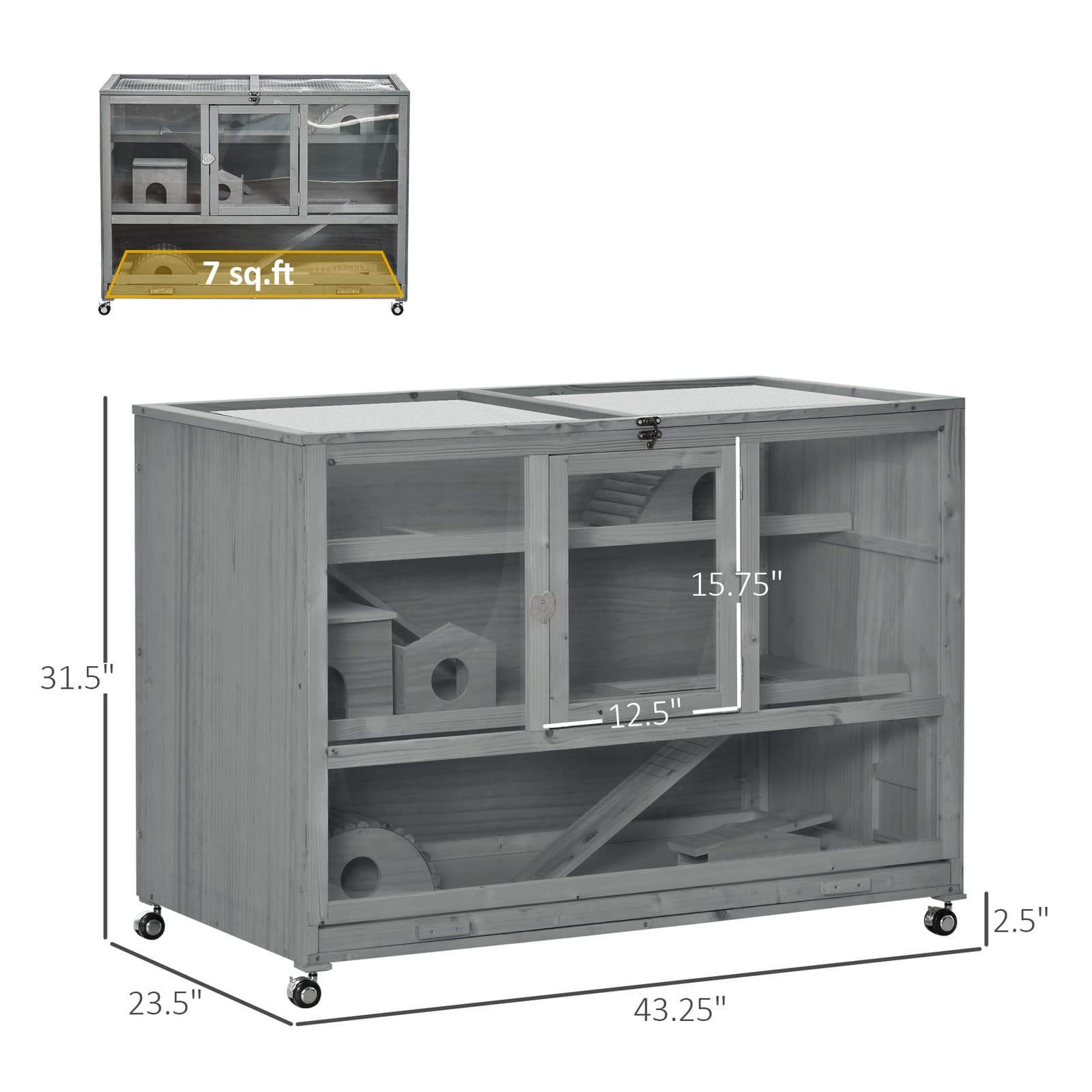 Large Wooden Hamster Cage with Wheels and Seesaw, Small Animal Cage and Habitat 2