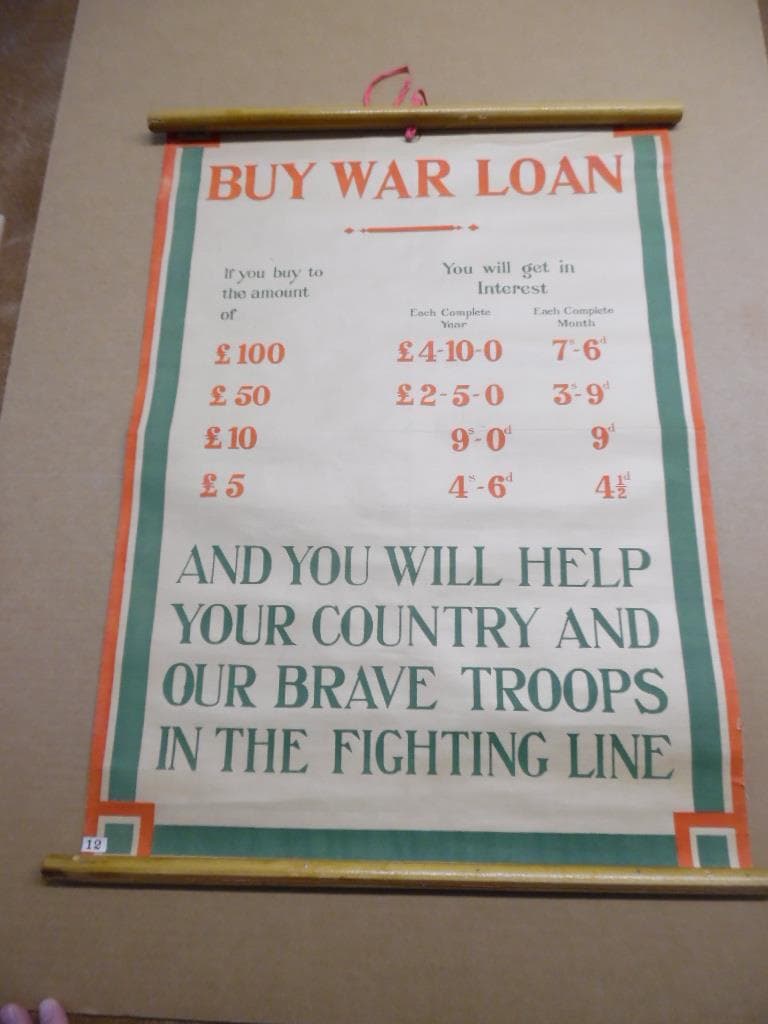 c.1915 BUY WAR LOANS HELP BRAVE TROOPS British WWI Poster Antique Orginal UK