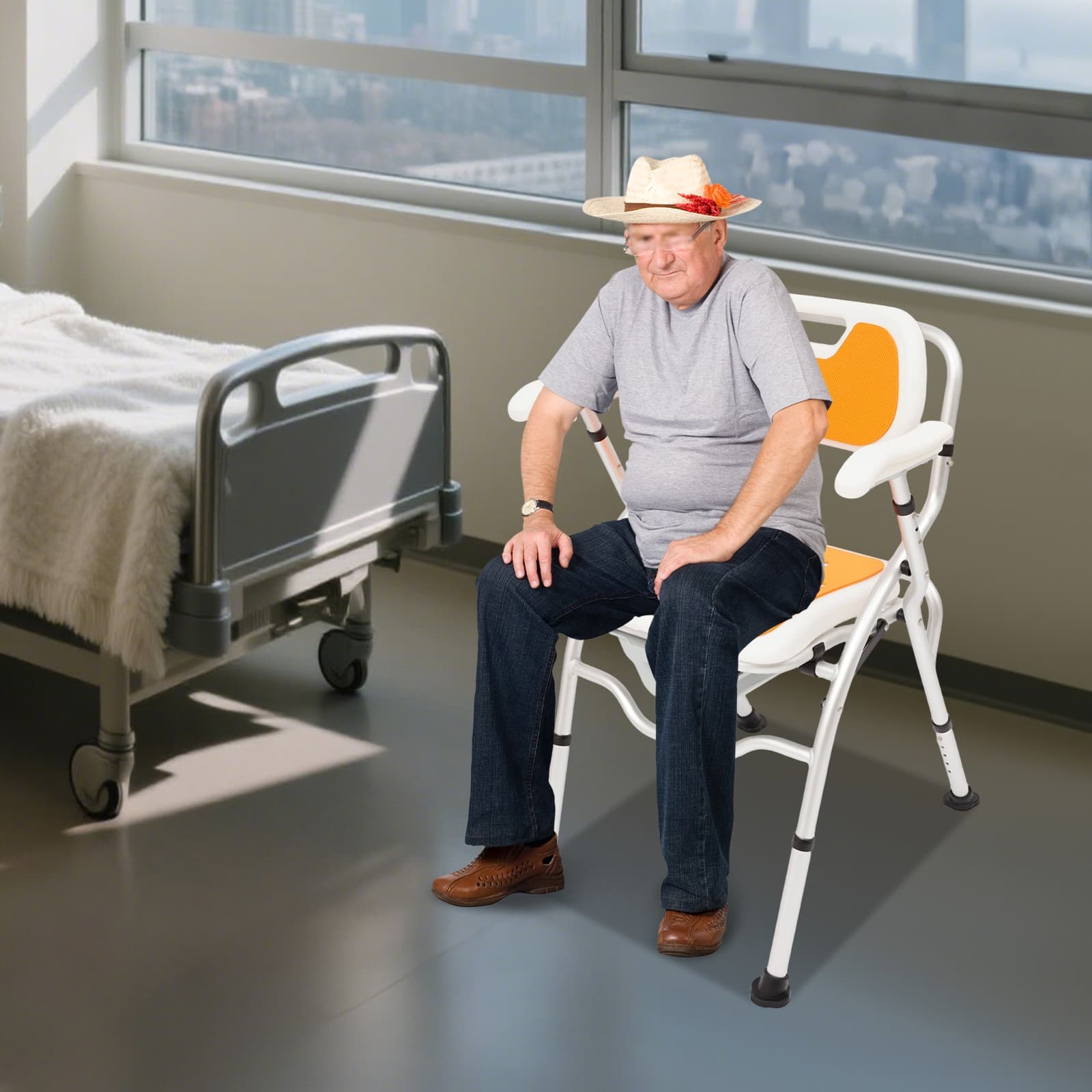 Bedside Adjustable Shower Chair Commode Chair w/Backrest & Armrest Floorstanding 2