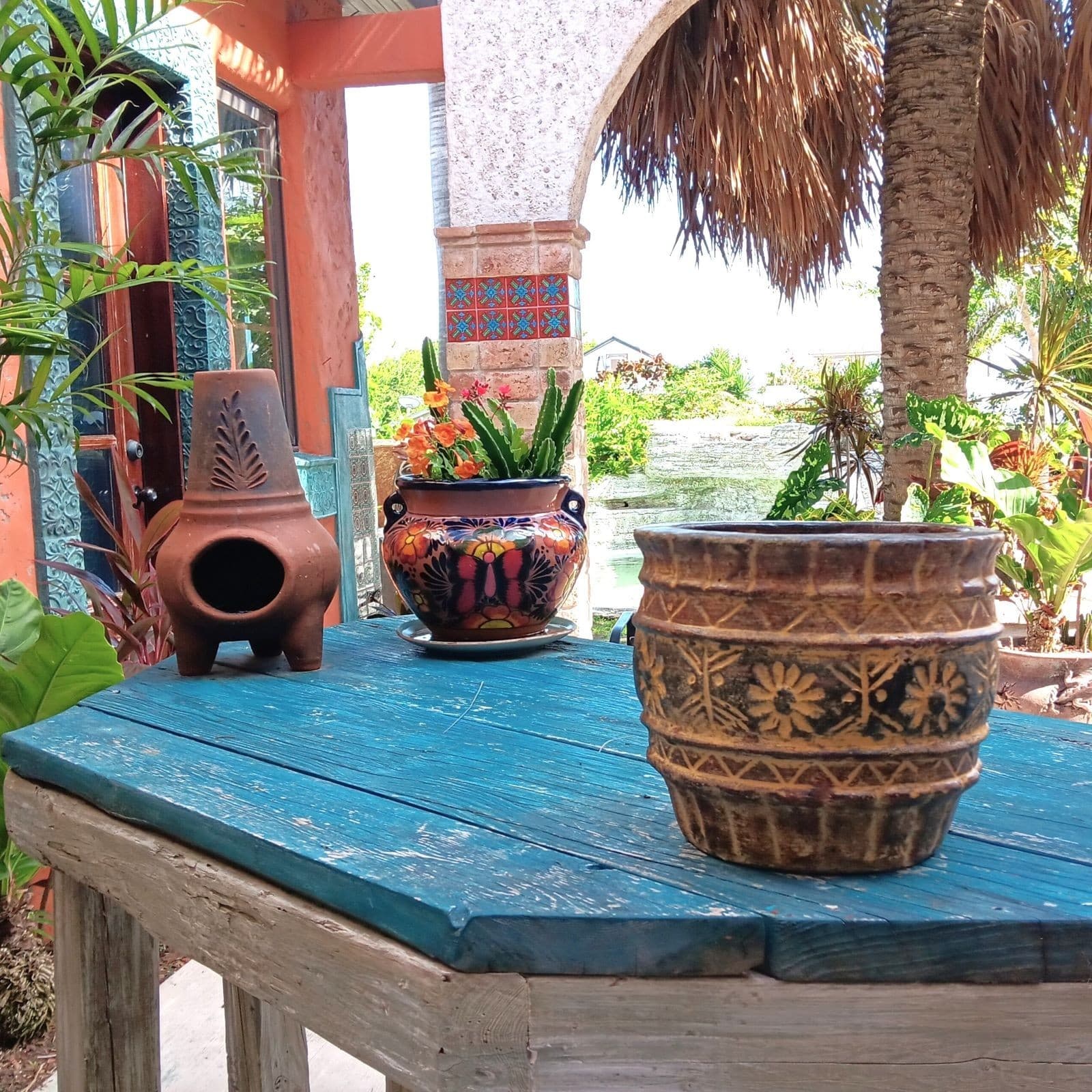 Rustic Clay Pottery Planter Mexican Flower Pot Natural Brown Ochre Black 11in 4