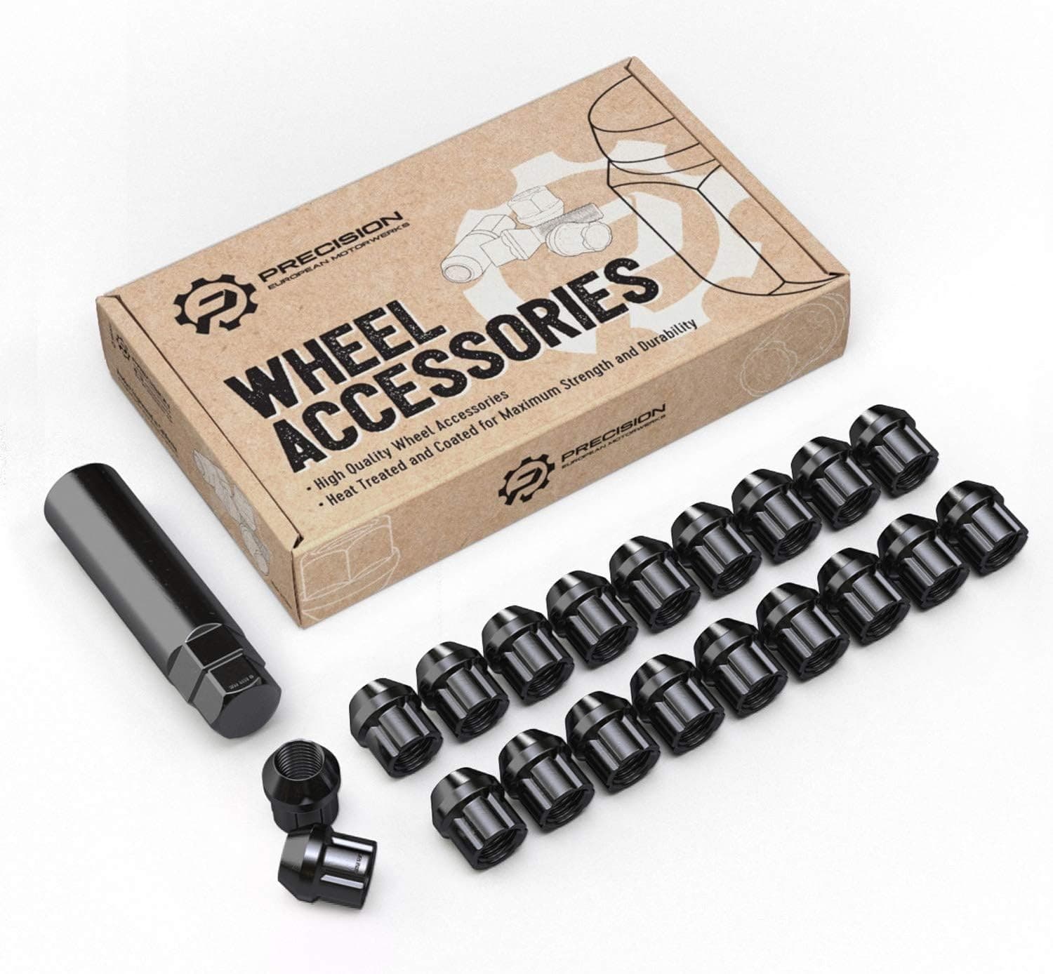 20pcs Black Spline Drive Lug Nuts - 12x1.5 Threads - 0.85 inch Length - Open En