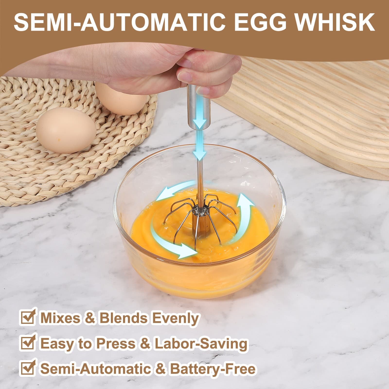 Stainless Steel Whisk, 10.8 Inch Semi-Automatic Whisking Tool, Green 4