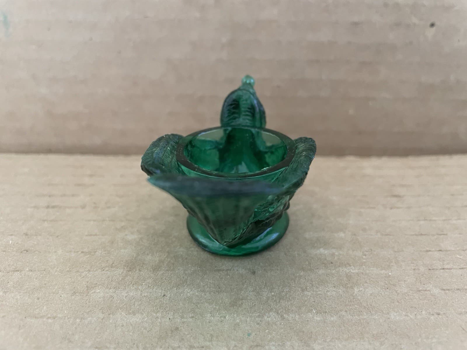 Vintage DEGENHART GLASS Bird Open Salt Cellar Dip GREEN 4