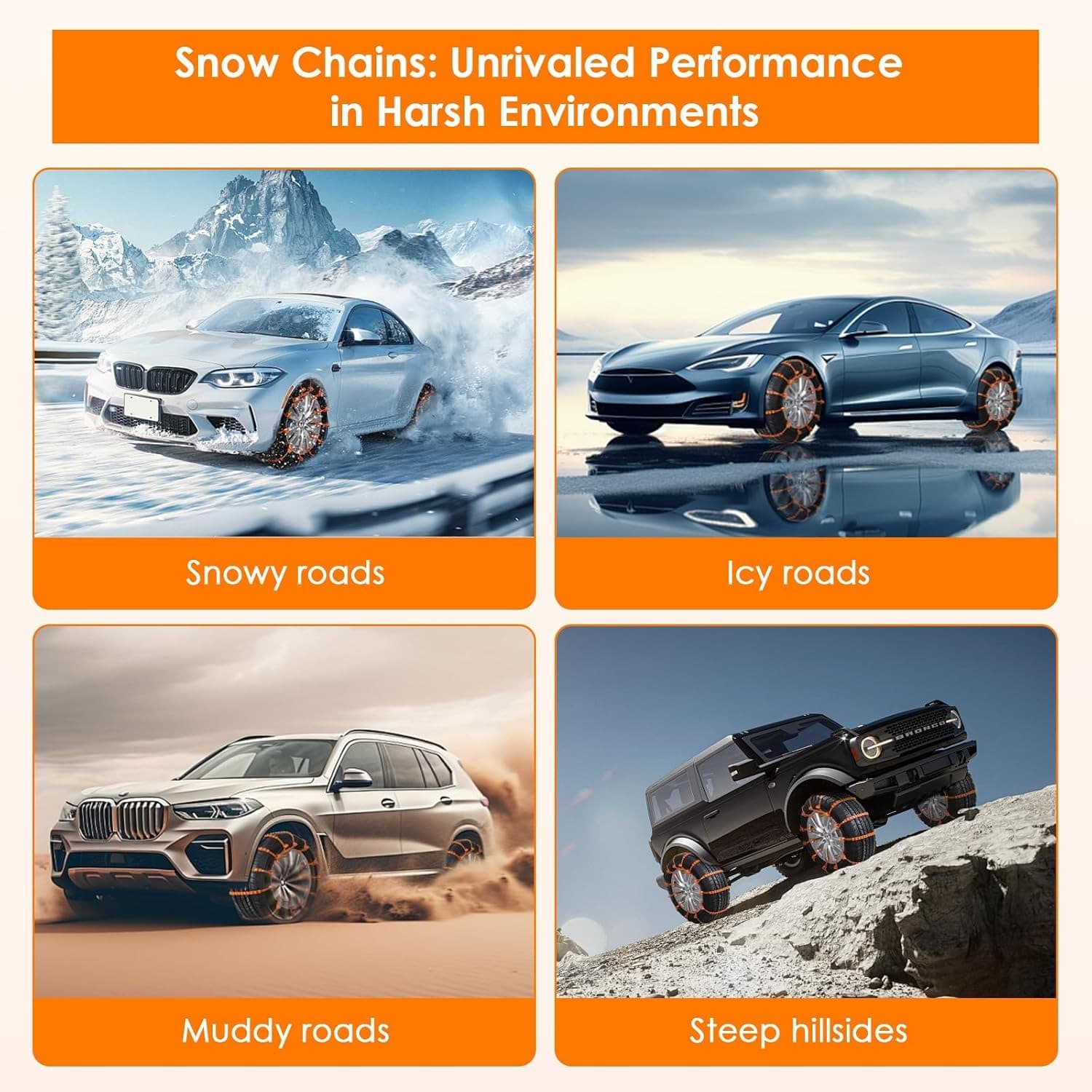 Snow Chains Tire Chains for Car, Trucks, SUV Universal Emergency Snow Tir 6