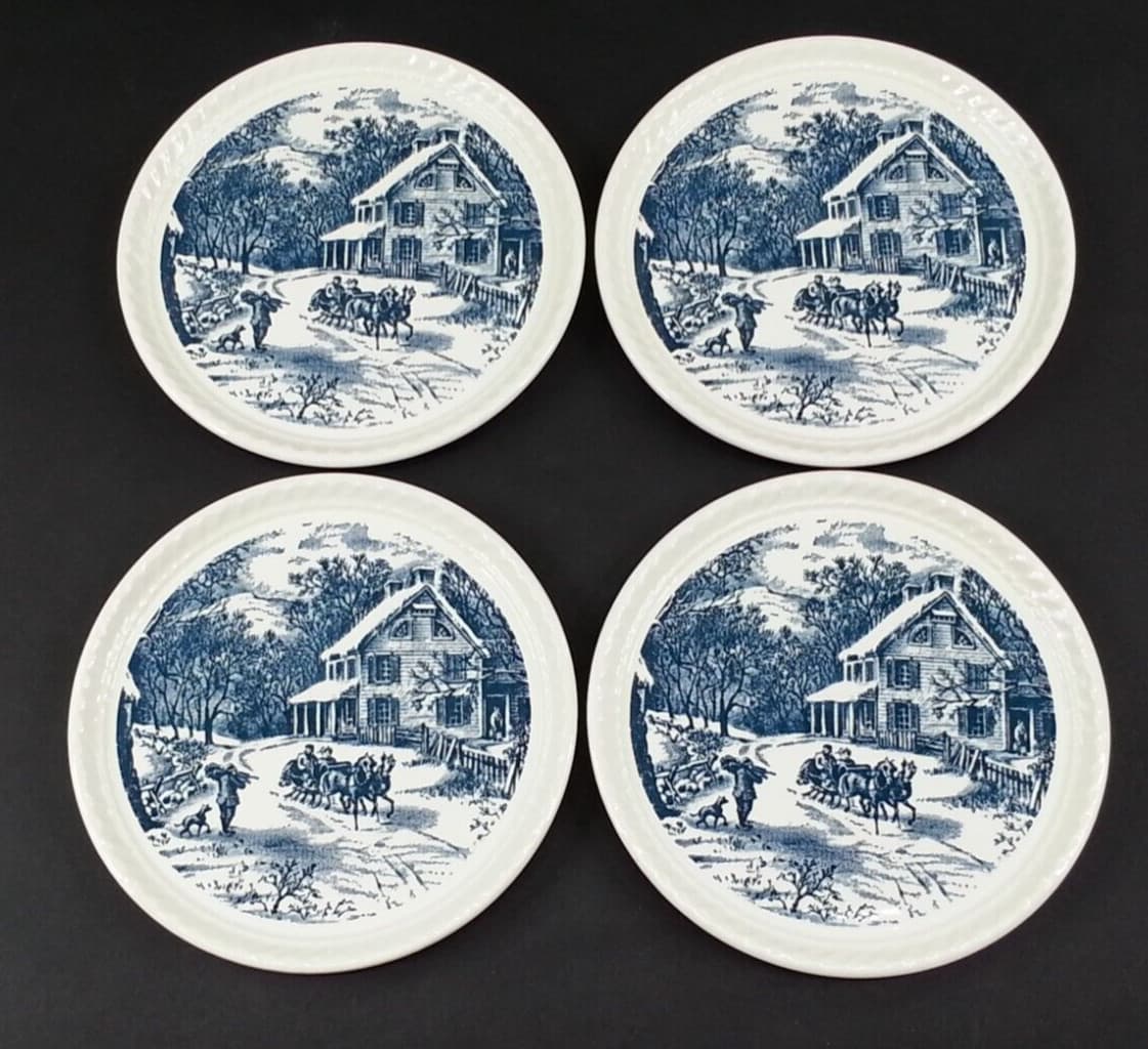 5 Piece Royal China Cake Serving Platter Plate Winter Scene 2