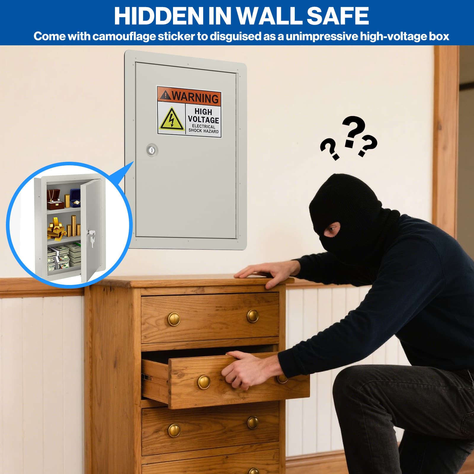 Pochar Hidden In Wall Safe Between Studs Secure Storage Gun Safe, 15.75"x21.15" 3