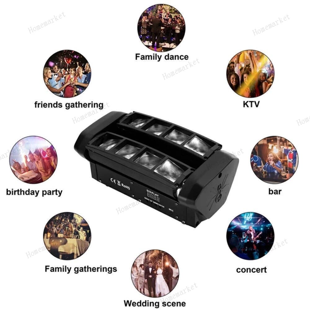 8 LED Spider Moving Head LED Stage Lighting Beam DJ Light DMX Disco Party Show 6