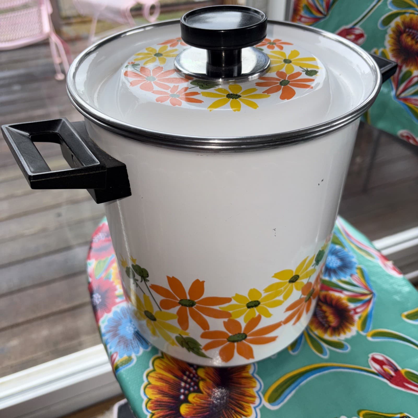 Vintage Ekco Country Garden Porcelain Cookware 5 Qt Steamer Pot 1970’s Flowers 4