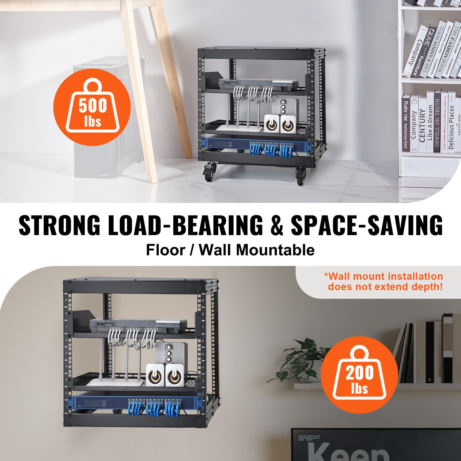 9U 4 Post Open Frame Server Rack Network Enclosure 23''-40'' Adjustable 3