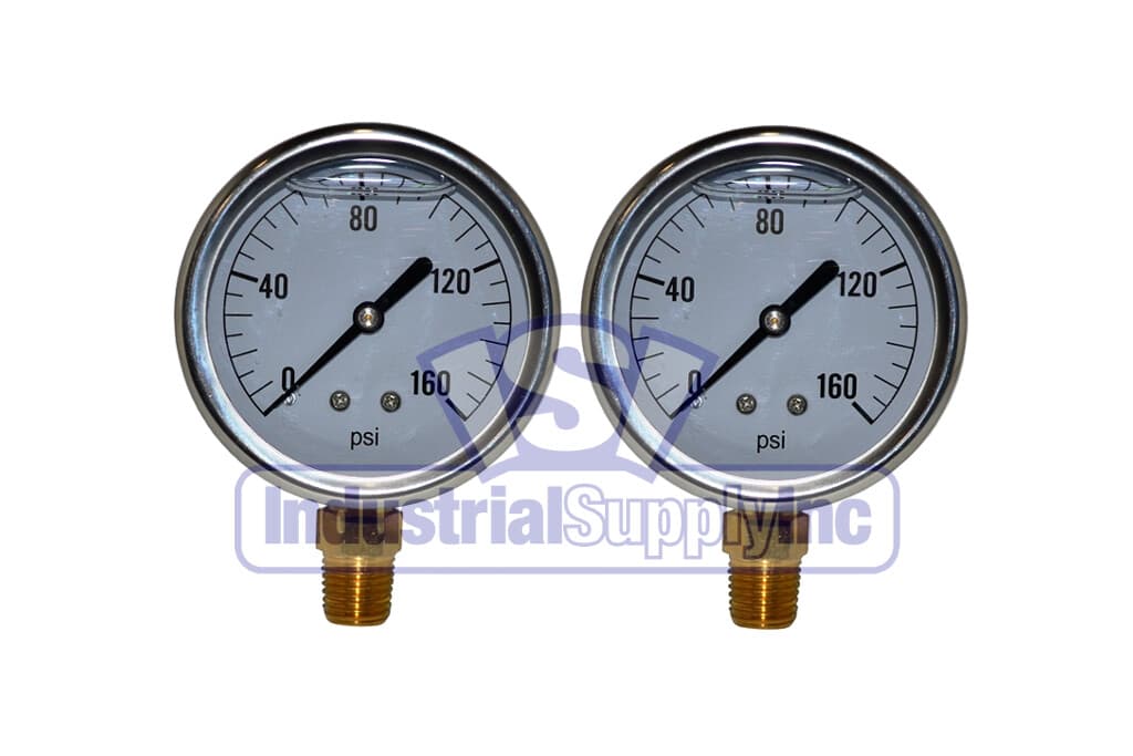 Liquid Filled Pressure Gauge | 0 to 160 PSI | 2-½" | 1/4" NPT Single Scale | 2PK