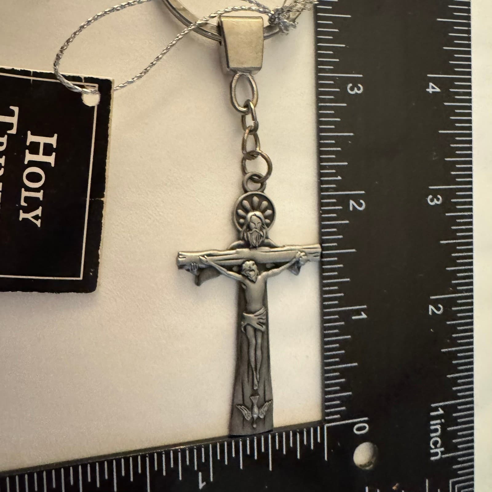 Ganz Holy Trinity Keyring Silver Religious Cross Keychain with Tag 3