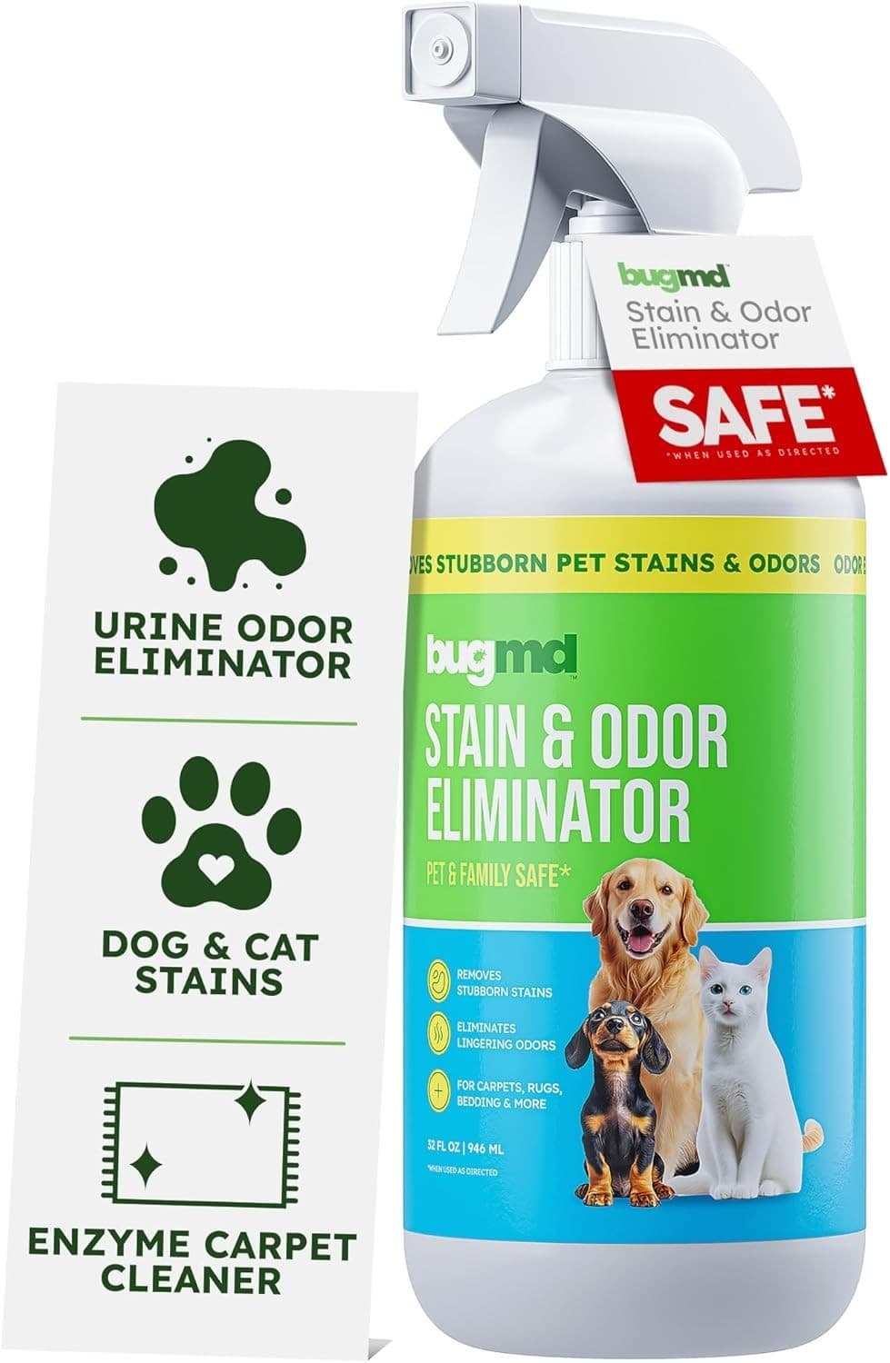 BugMD Enzyme Cleaner & Odor Eliminator for Strong (32oz) - Pet Stain... 