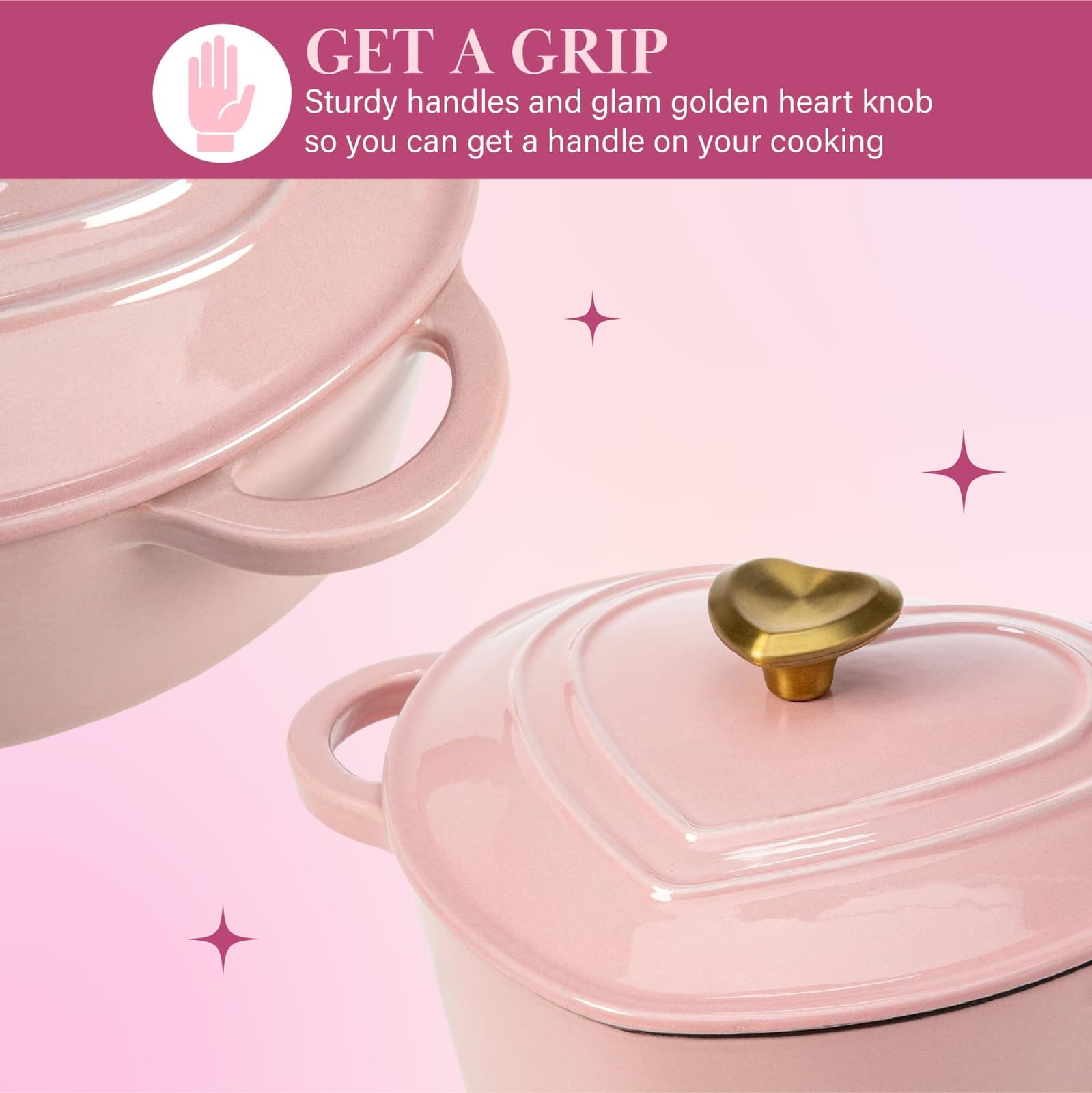 Enameled Cast Iron Dutch Oven Heart-Shaped Pot with Lid, Dual Handles, Works ... 4