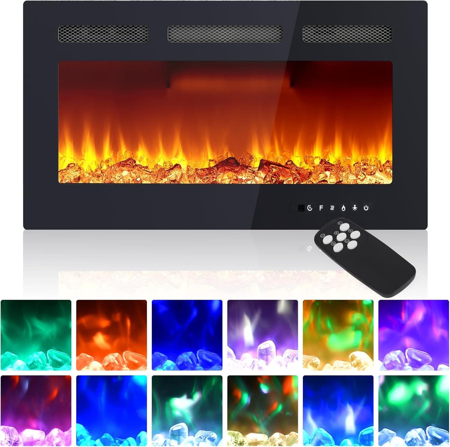 🔥 30" Electric Fireplace Insert Recessed & Wall Mounted Heater with Remote 4