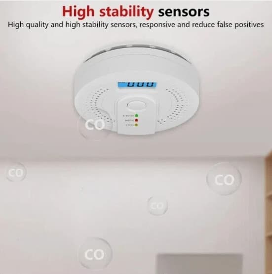 Carbon Monoxide Warning Alarm Sensor LED Digital Battery | Powered