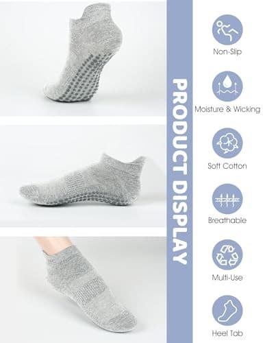 Grip Socks for Women Men Pilates Large 6 Pairs-2 Black/2 Dark Gray /2 Gray 6