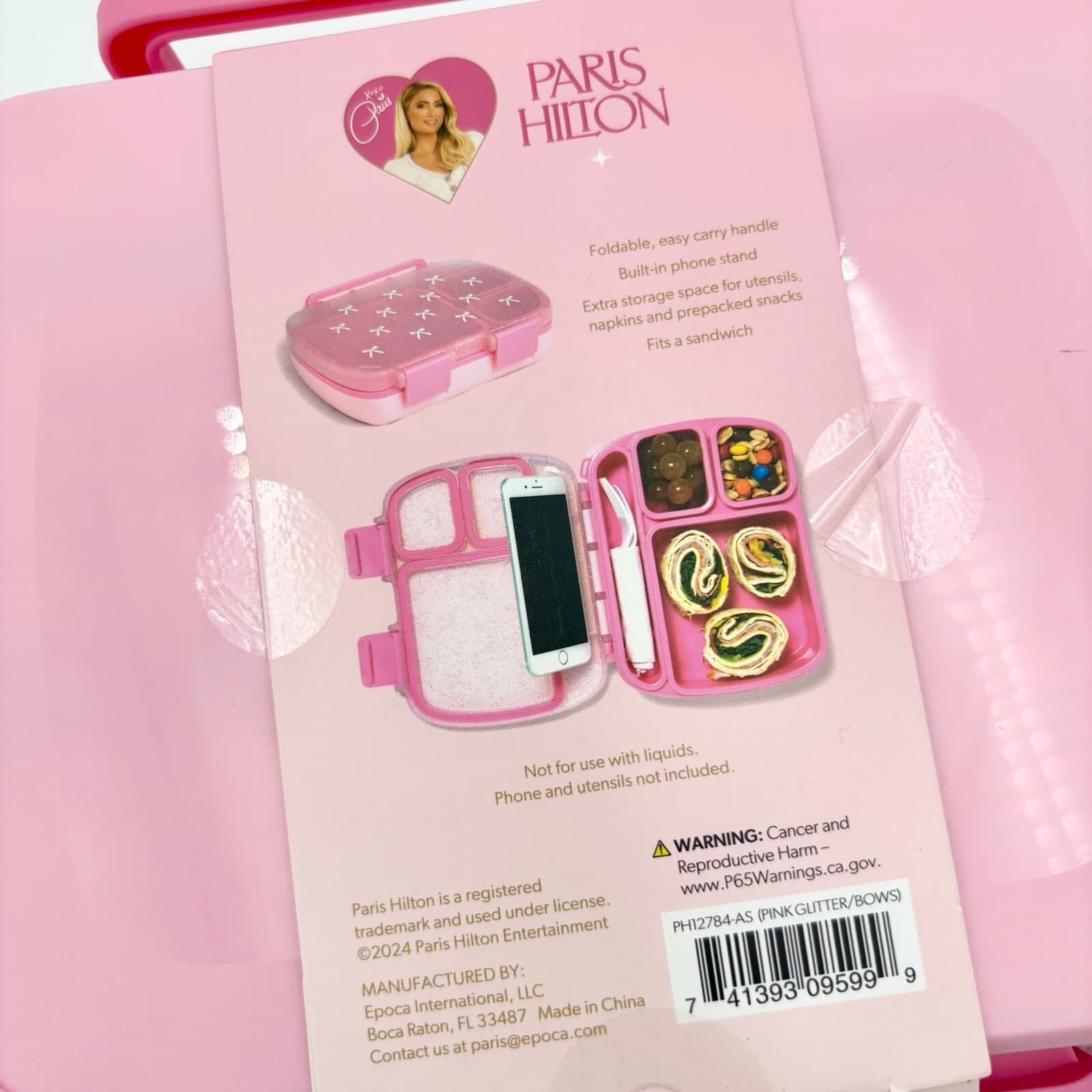 Paris Hilton Kitchen Bento Box 4 Compartment Lunch Box Phone Stand Pink Glitter 2