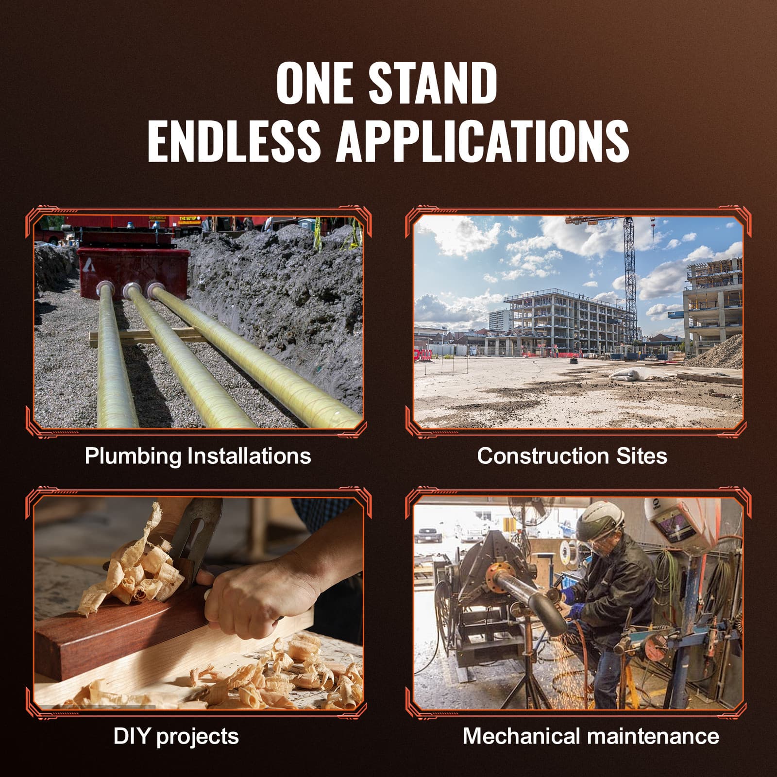 Uimoso V-Head Pipe Stand Folding Tripod Adjustable Height 20"-37" 2500Lb Steel 4