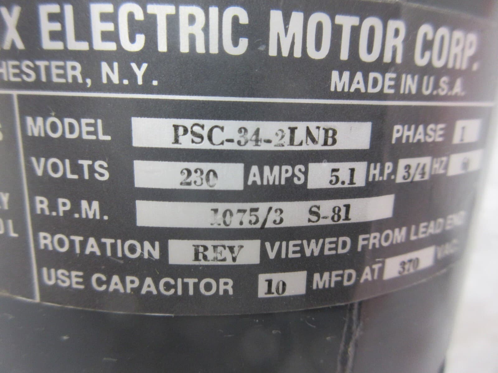 3/4 HP  AJAX PSC-34-2LBN FURNACE BLOWER MOTOR 230V 1075 RPM 3 SPEED W/ BLEMISHES 2