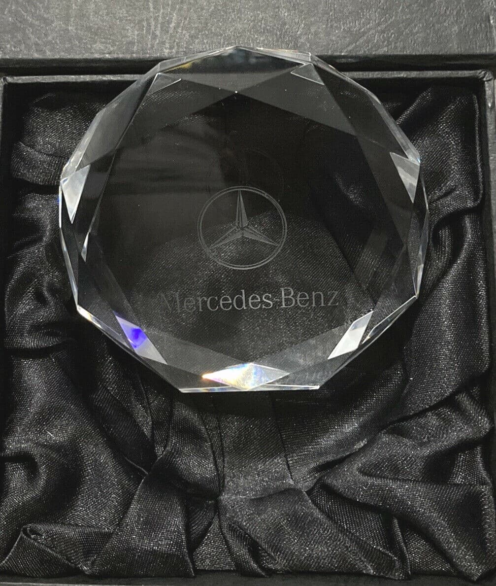 Vintage Mercedes Benz Car Crystal Glass Paperweight W/ BOX