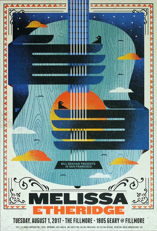 Melissa Etheridge Fillmore San Francisco 8/1/2017 Poster Jose Garcia F1505