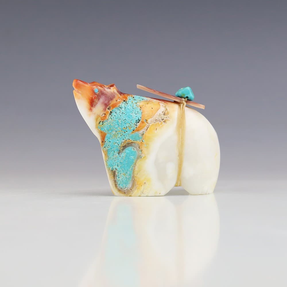 NATIVE AMERICAN ZUNI SPINY OYSTER BEAR FETISH BY LELAND BOONE & DAPHNE QUAM 5