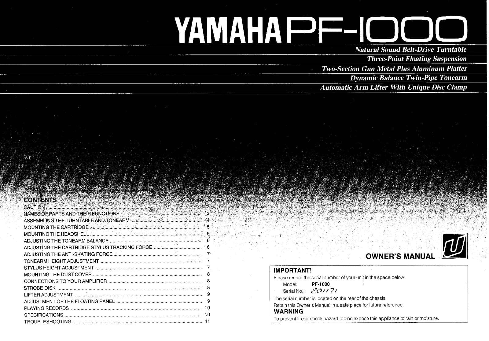 Yamaha PF-1000 Turntable Owners Manual