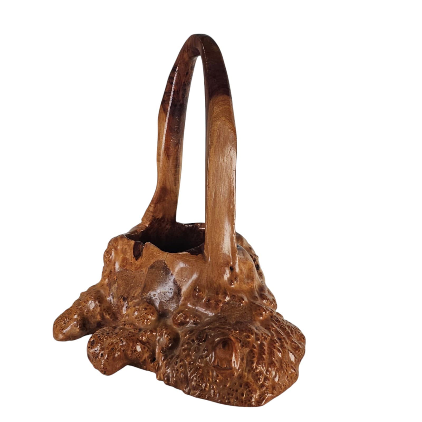 Vintage Teak Root Burl Ikebana Basket 13” Centerpiece Rustic Flower Display 3