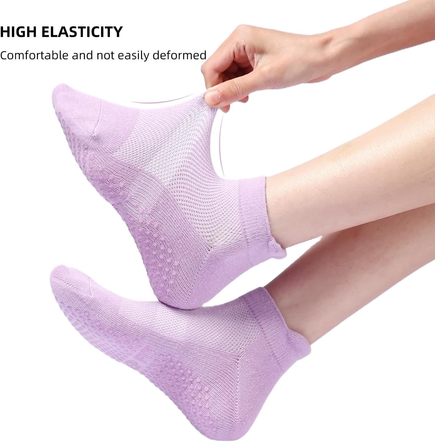 4 Pairs Non Slip Grip Socks for Women Pilates Yoga Barre Workout Anti Skid Cotto 4