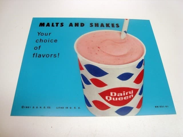 Circa 1961 Dairy Queen, DQ Lighted Sign Insert, MALTS AND SHAKES, Blue Version