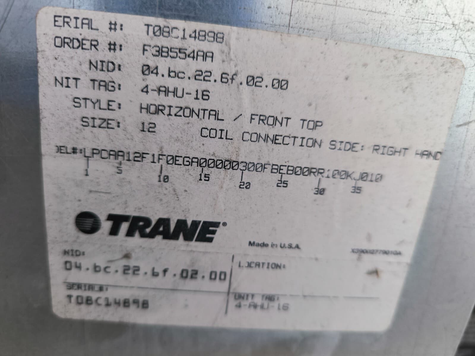 Trane LPC Air Handler Rooftop Mount Low Pressure Climate Changer 460 Volt 4