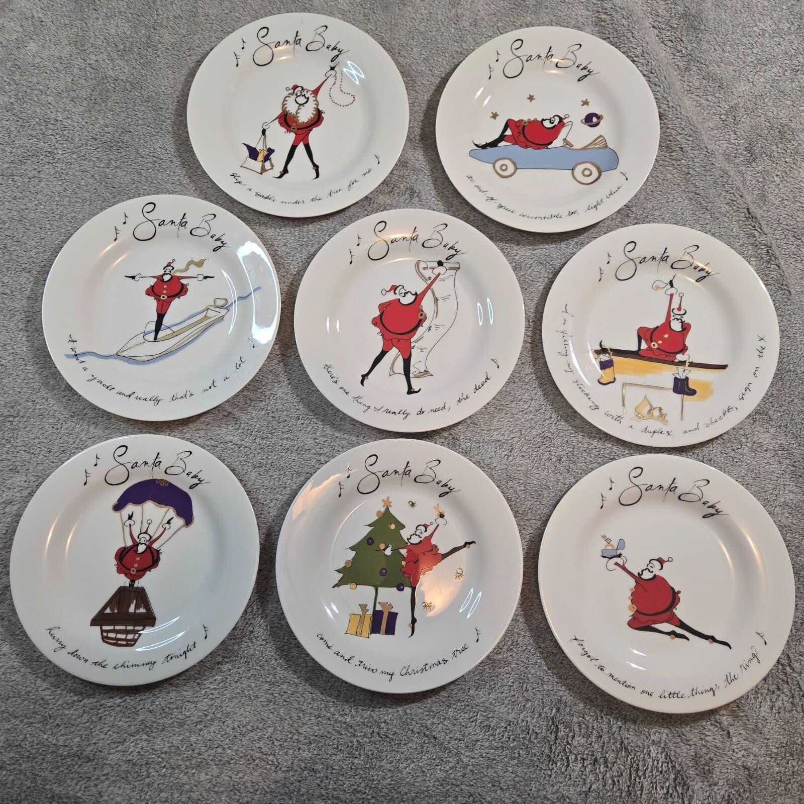 Pottery Barn Santa Baby Plates 8.5" Set of 8 - Japan Discontinued Vintage