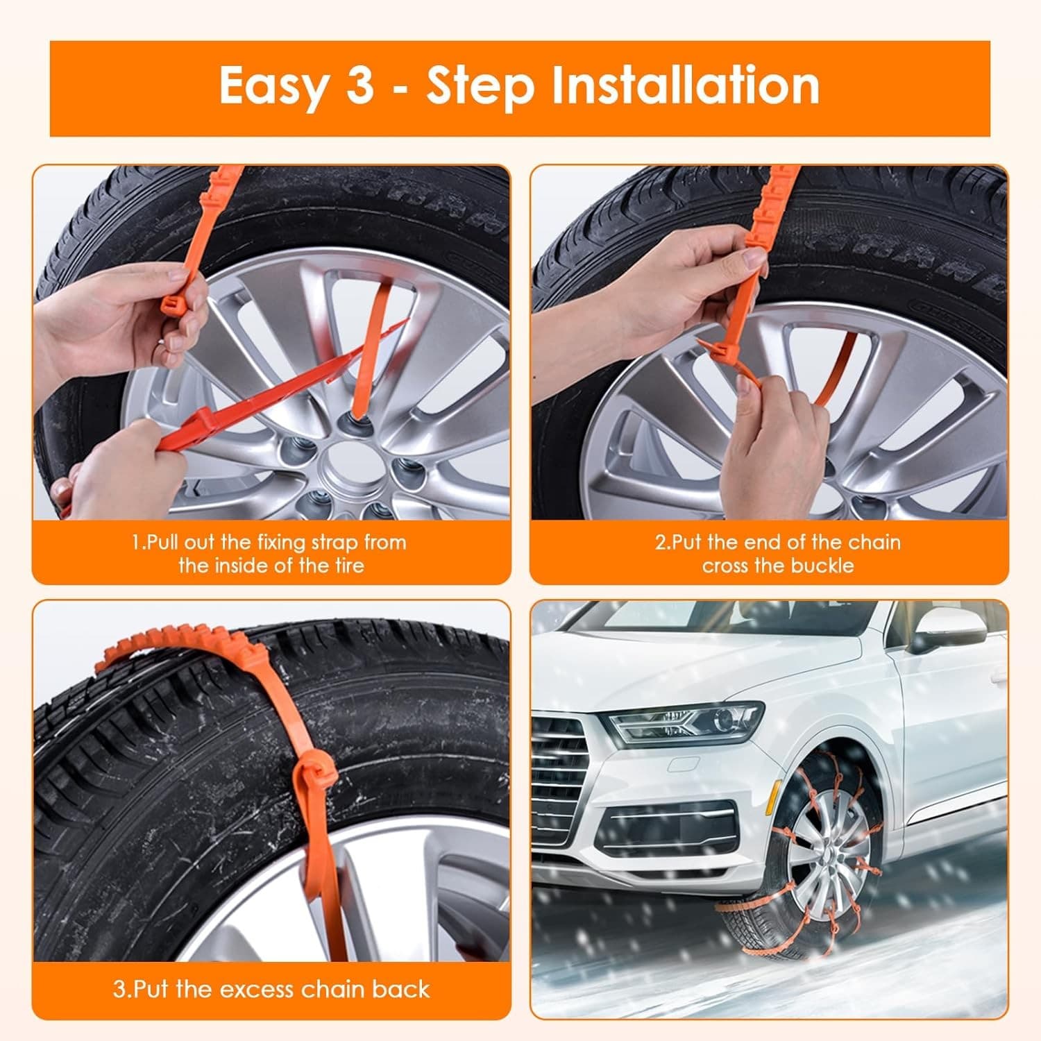 Snow Chains Tire Chains for Car, Trucks, SUV Universal Emergency Snow Tir 3