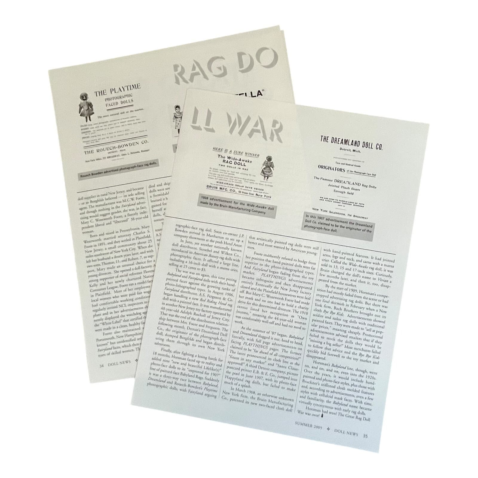 Vintage Antique Rag Dolls History Article 4 Pages with Photos 3