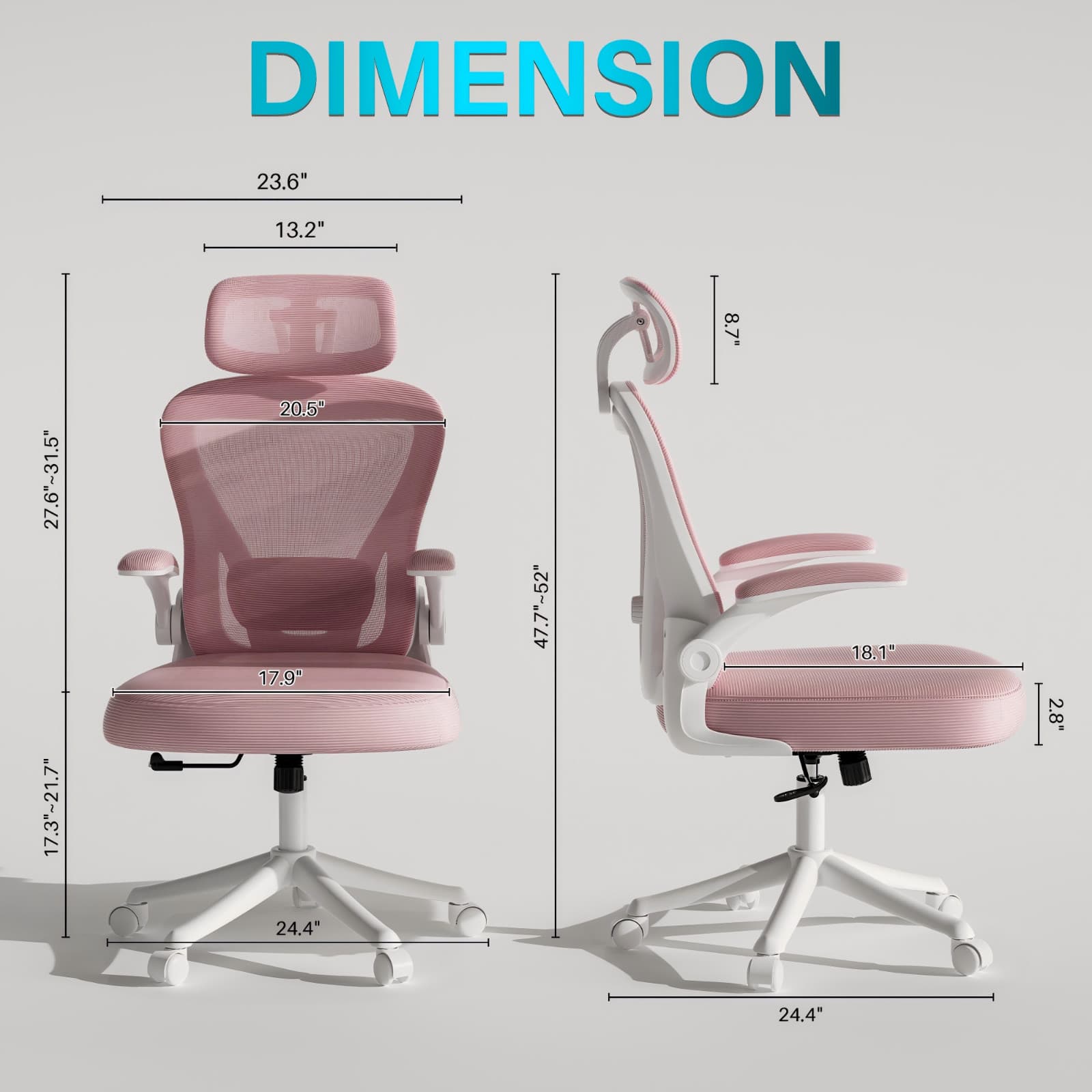 Pink Mesh Computer Office Chair High Back Ergonomic Desk Chair Swivel Chair 5