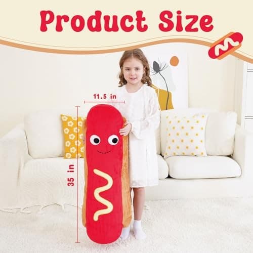 Giant Hot Dog Plush Pillow – Funny Food Plush Toy, Soft Stuffed Hot Dog 35 Inch 5