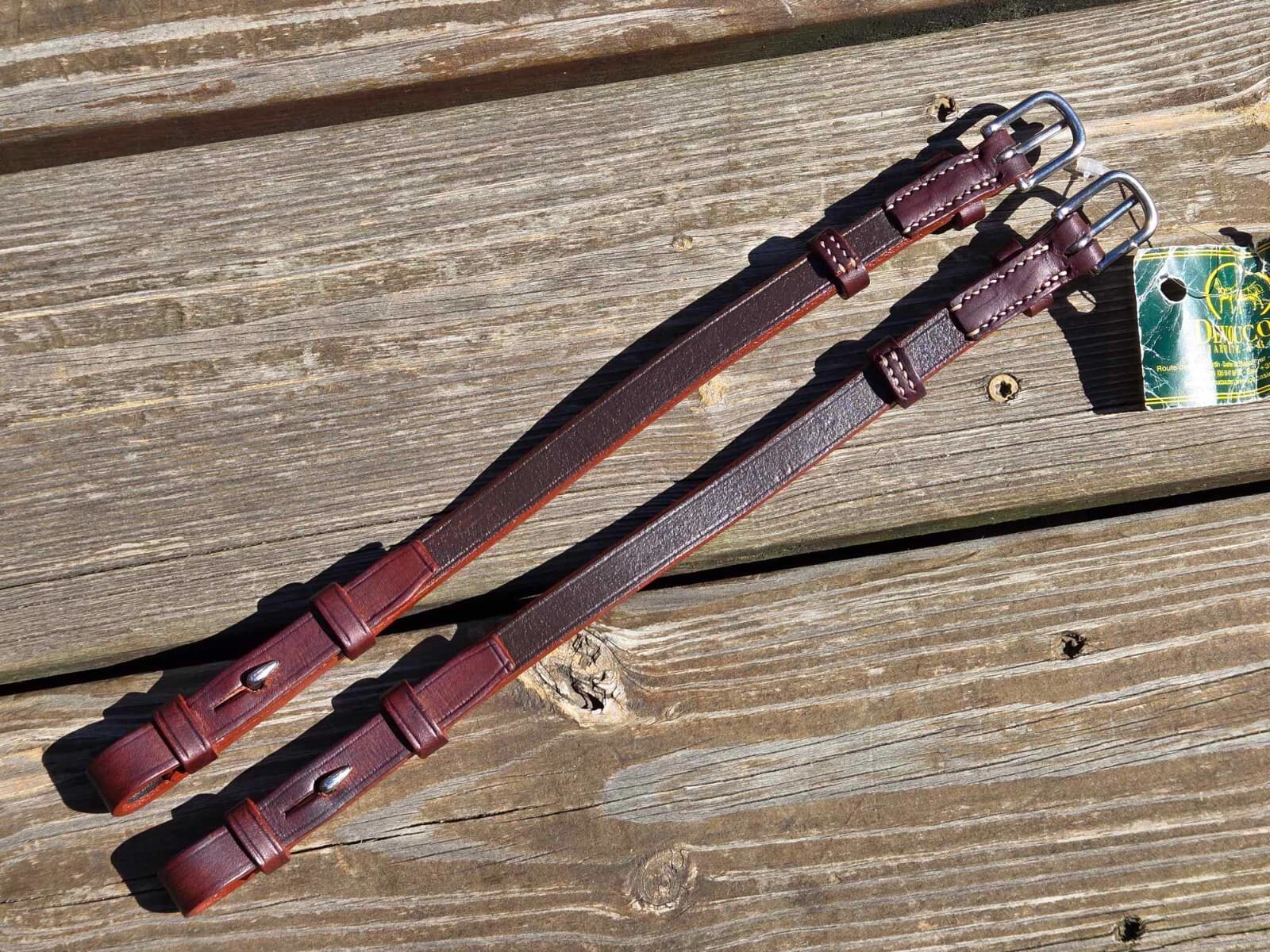 Devoucoux Brown 1/2" Leather English Hunter Bridle Cheekpieces -Size LARGE - NWT 4